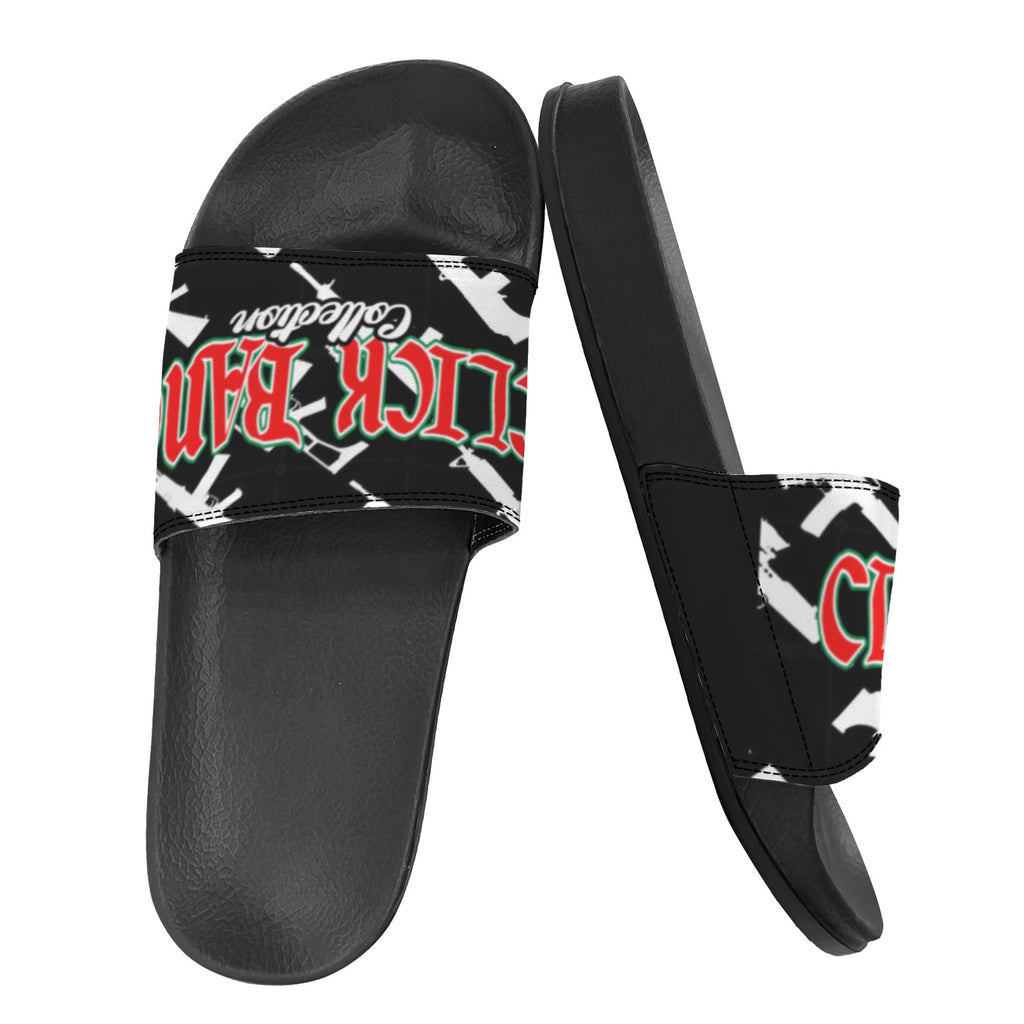 BOOJI ITALY CLICK BANG COLLECTION MEN'S BLACK SOLE BLACK PATTERN SLIDES Custom Men's One-piece Slippers