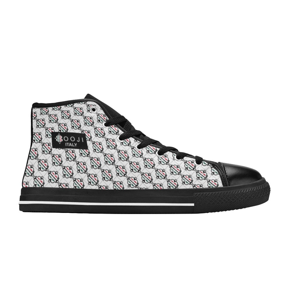 BOOJI LOGO PATTERN FLAG BLACK & WHITE Women's High Top Canvas Shoes (Modle 017)