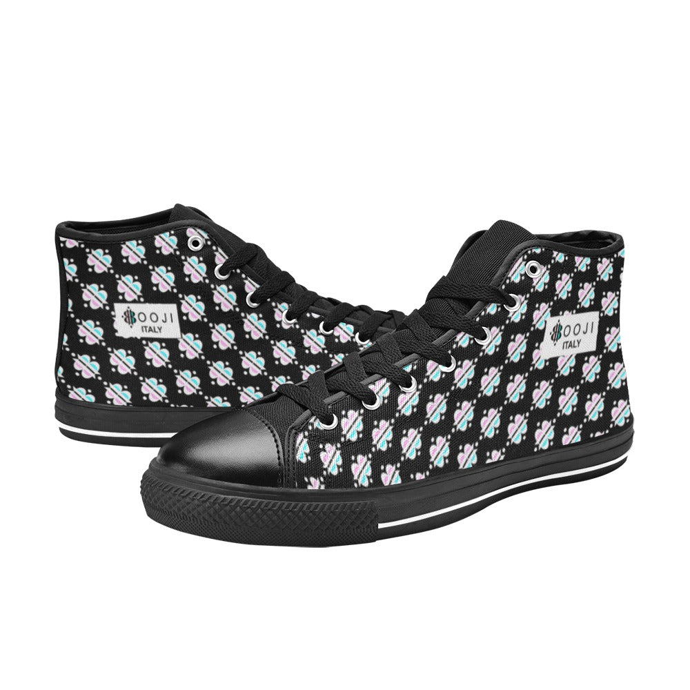 BOOJI INVERTED LOGO PATTERN FLAG DOUBLE BLACK Women's High Top Canvas Shoes (Modle 017)
