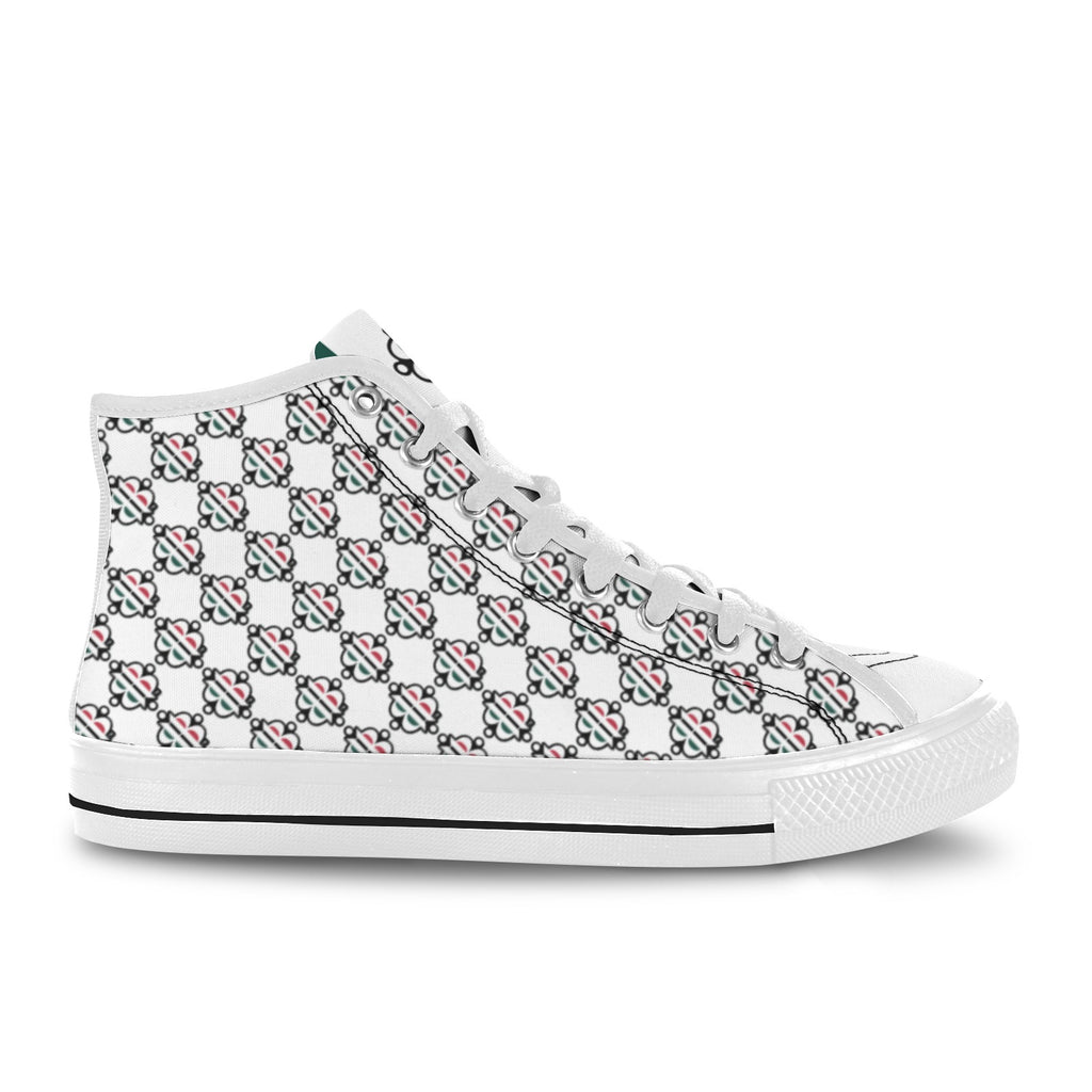 BOOJI LOGO PATTERN WHITE Vancouver High Top Canvas Men's Shoes (Model1013-1)