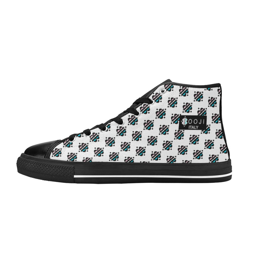 BOOJI INVERTED LOGO PATTERN FLAG BLACK & WHITE Women's High Top Canvas Shoes (Modle 017)