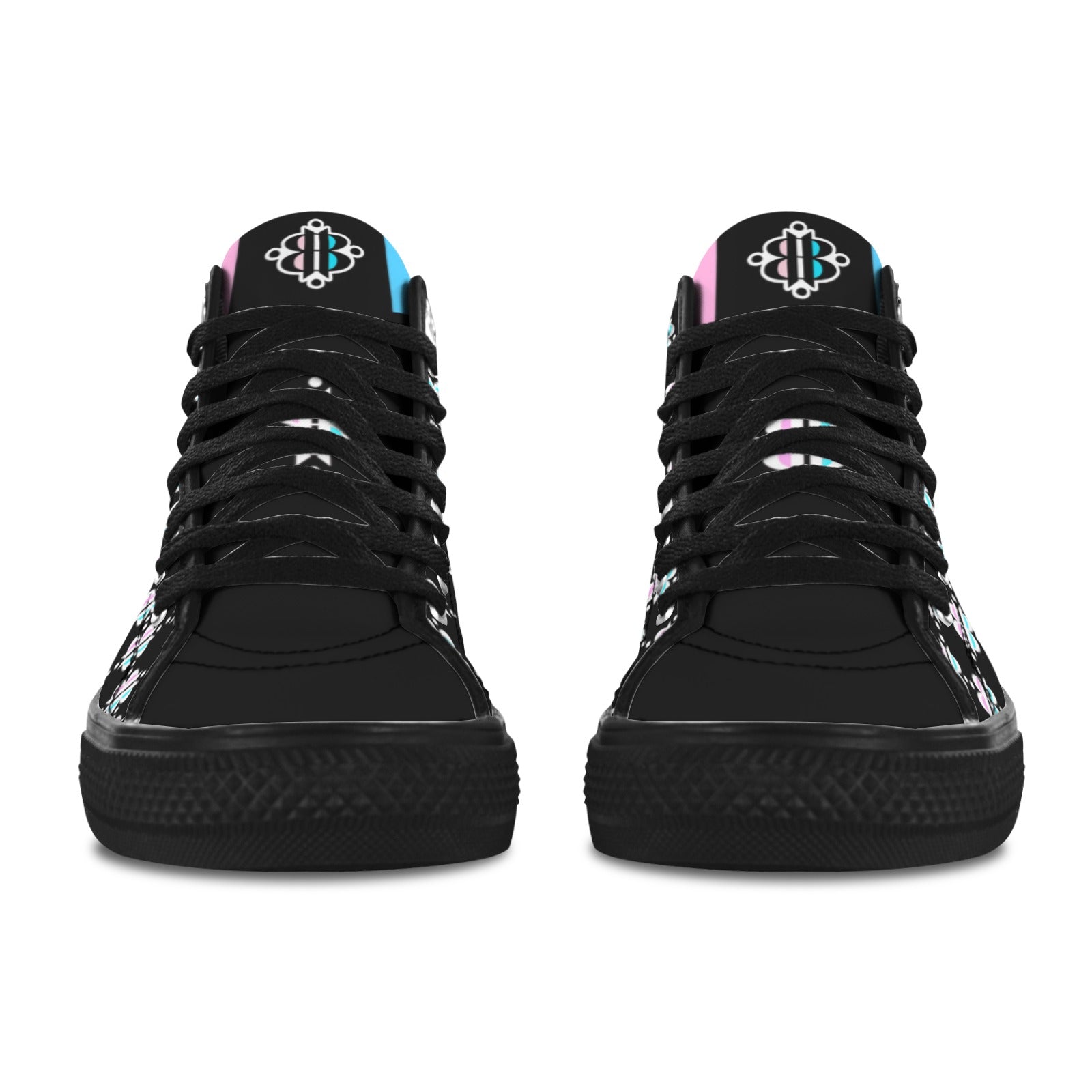 BOOJI INVERTED LOGO PATTERN BLACK Vancouver High Top Canvas Women's Shoes (Model1013-1)