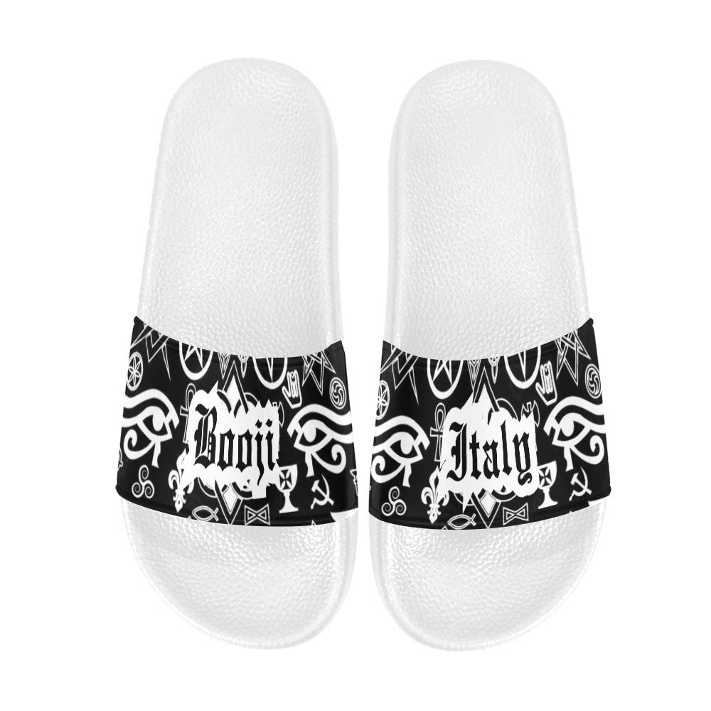BOOJI ITALY SYMBOLS COLLECTION BLACK MEN'S WHITE SOLE SLIDES