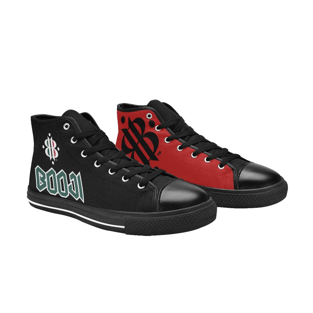 BOOJI LOGO FLAG DOUBLE BLACK Women's High Top Canvas Shoes (Modle 017)