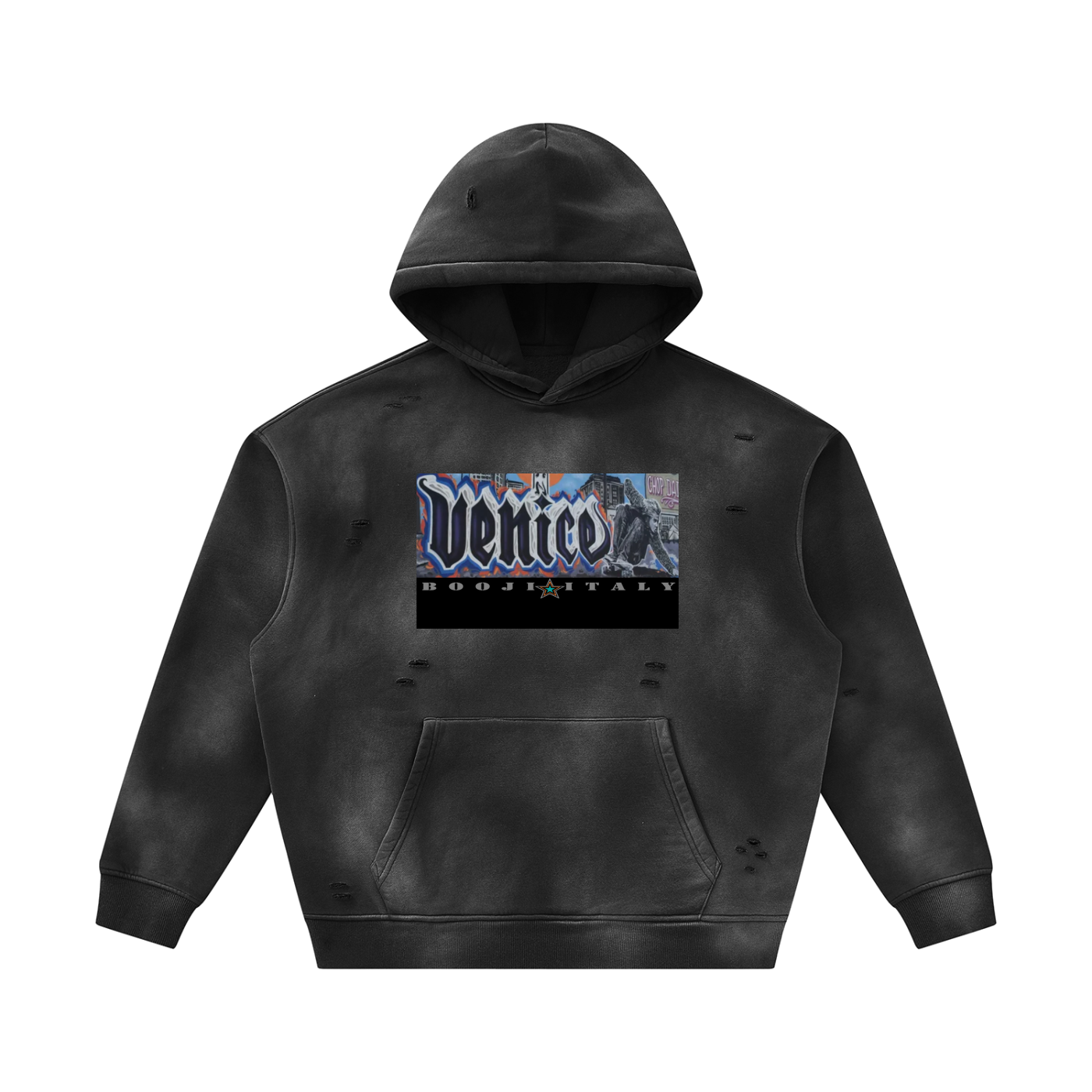 BOOJI ITALY SK8R'S COLLECTION SUNFADED DISTRESSED FLEECE HOODIE