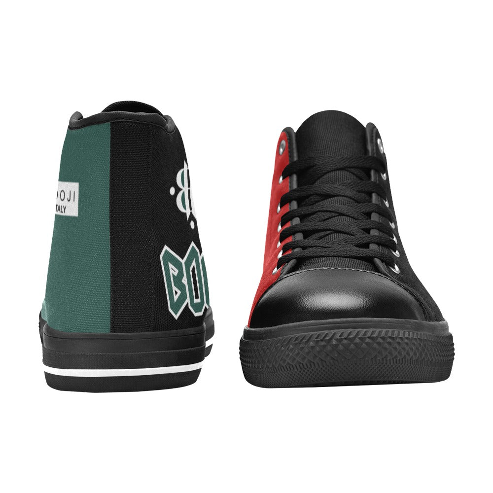 BOOJI LOGO ITALIAN FLAG DOUBLE BLACK Men's High Top Canvas Shoes (Model 017)