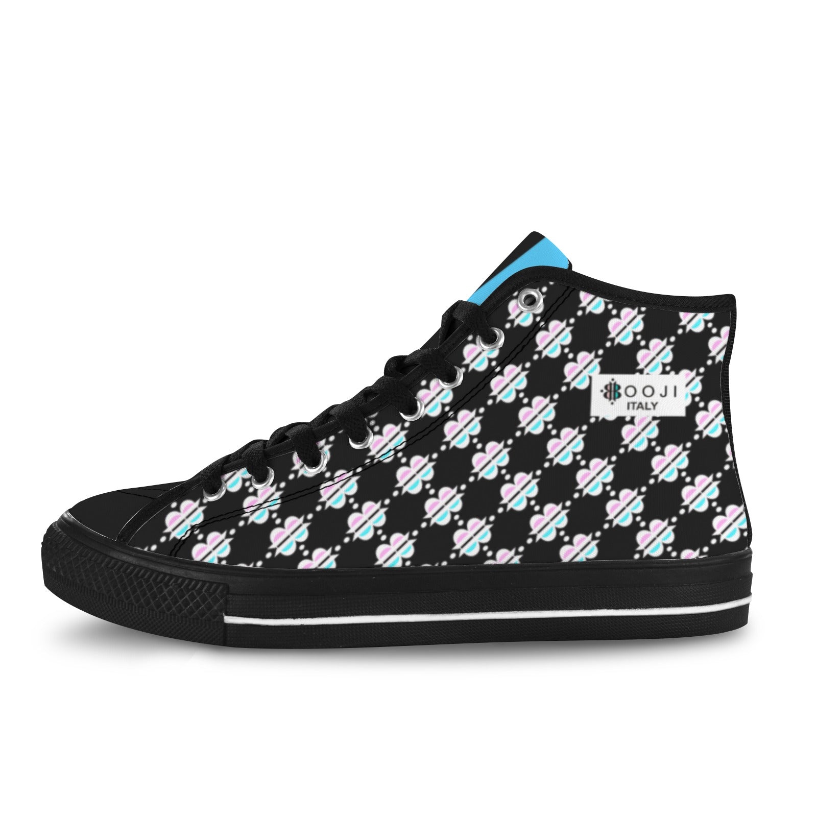 BOOJI INVERTED LOGO PATTERN BLACK Vancouver High Top Canvas Women's Shoes (Model1013-1)
