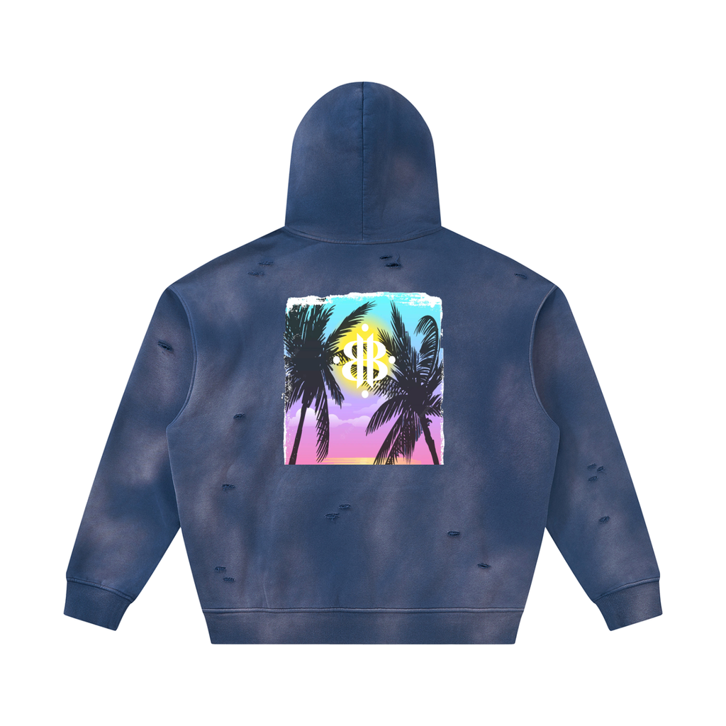 BOOJI ITALY GRAFITTI LOGO SUNFADED FRAYED FLEECE HOODIE