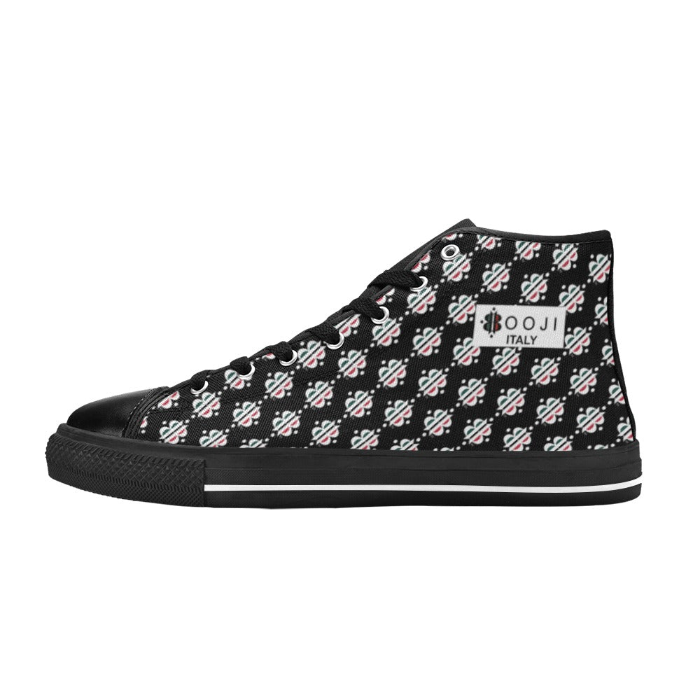 BOOJI LOGO PATTERN FLAG DOUBLE BLACK Women's High Top Canvas Shoes (Modle 017)
