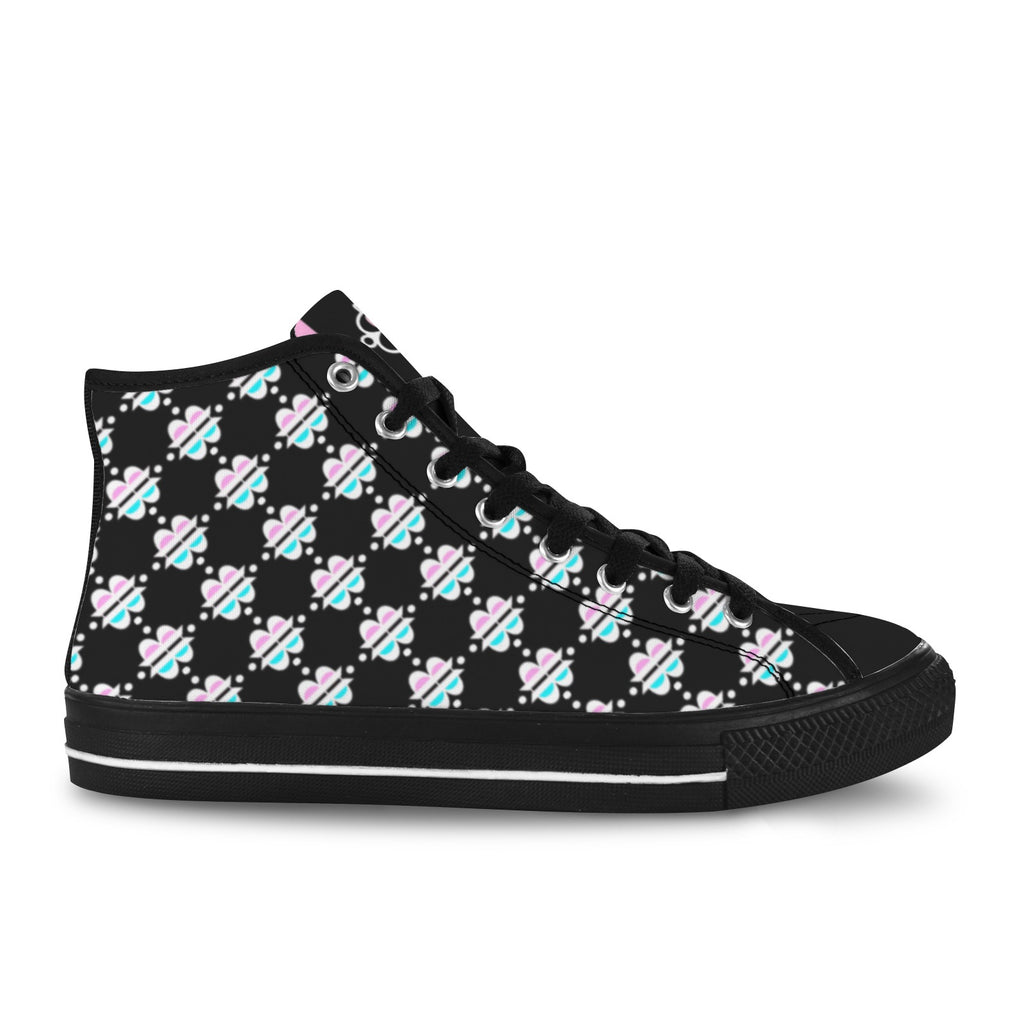BOOJI INVERTED LOGO PATTERN FLAG TONGUE BLACK Vancouver High Top Canvas Men's Shoes (Model1013-1)