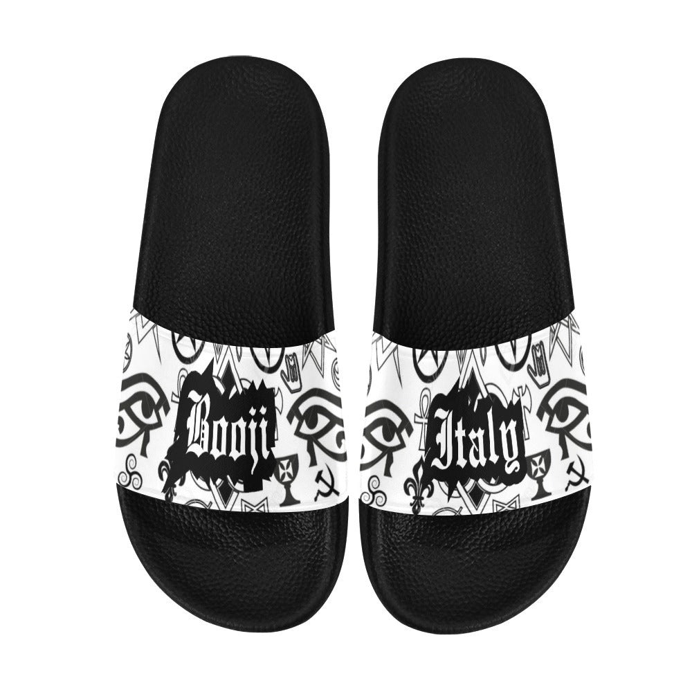 BOOJI ITALY SYMBOLS COLLECTION WHITE MEN'S BLACK SOLE SLIDES
