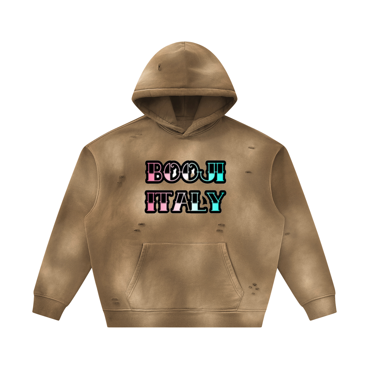 BOOJI ITALY GRAFITTI LOGO SUNFADED FRAYED FLEECE HOODIE