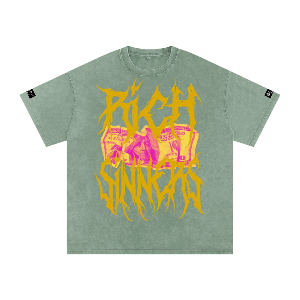 BOOJI ITALY "RICH SINNERS-REAL IS RARE" SNOW WASHED T-SHIRT