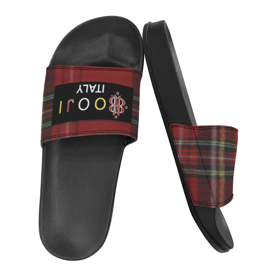 BOOJI ITALY ESCI'S COLLECTION LOGO PLAID MEN'S BLACK SOLE SLIDES