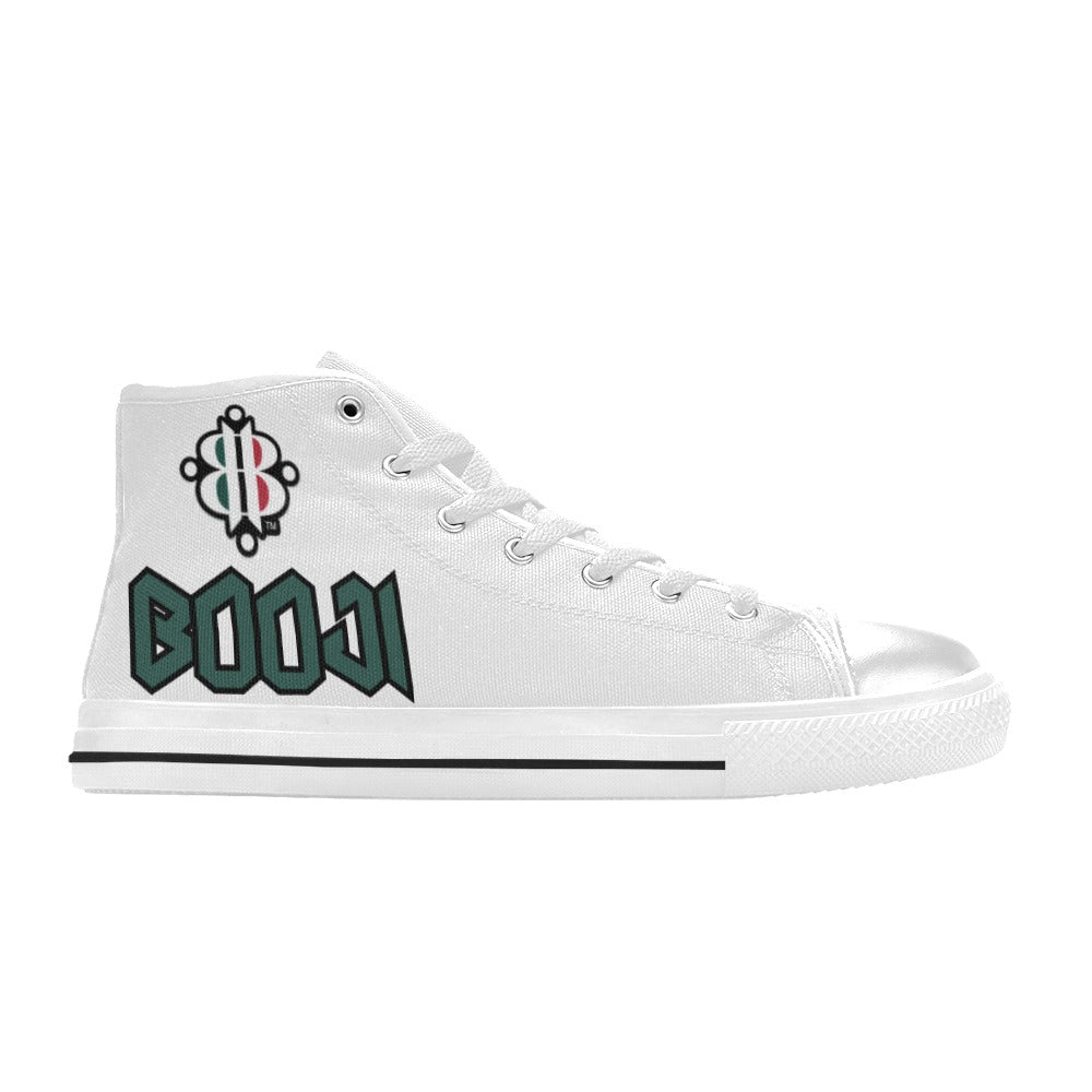 BOOJI LOGO FLAG DOUBLE WHITE Women's High Top Canvas Shoes (Modle 017)