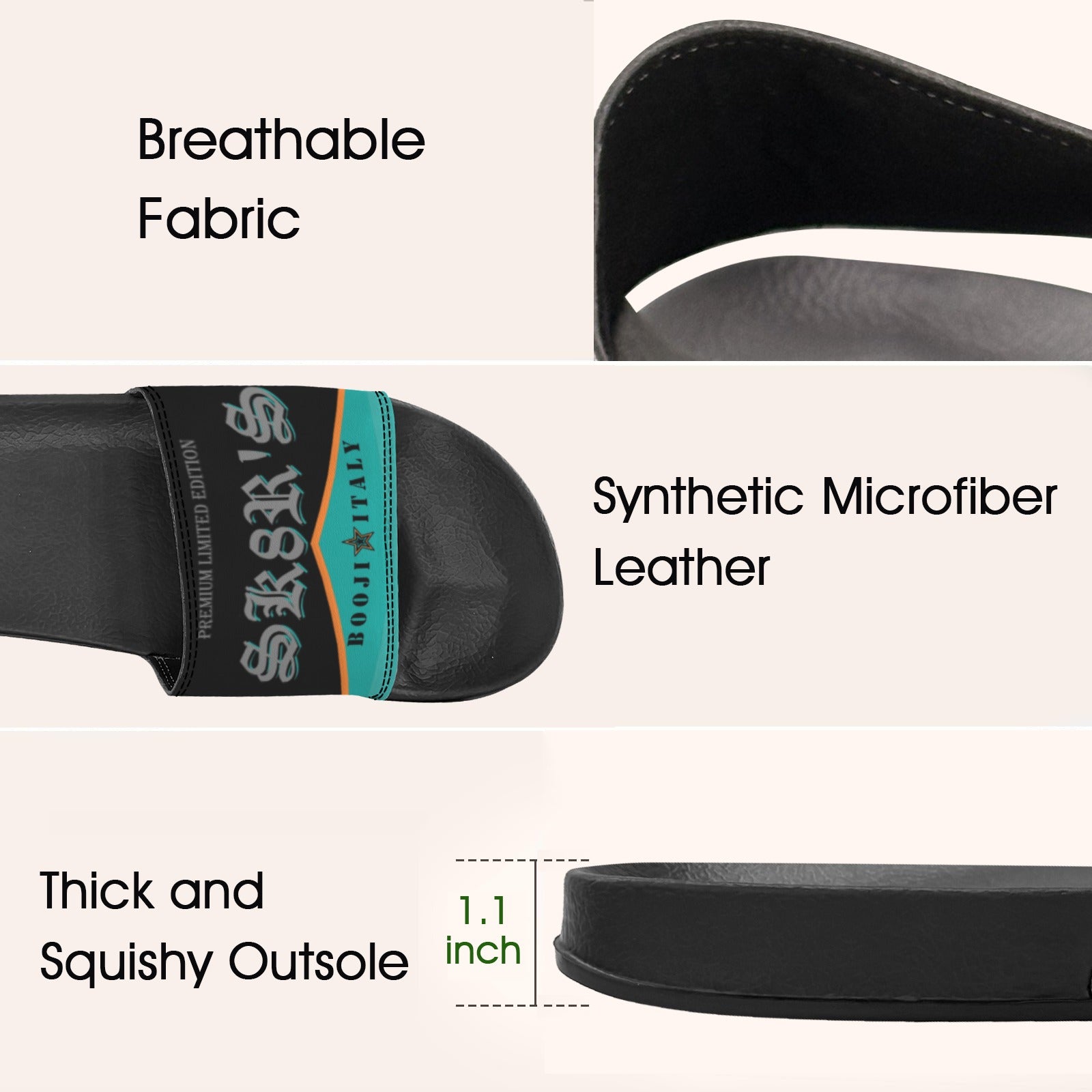 BOOJI ITALY SK8R'S COLLECTION WOMEN'S BLACK SOLE TEAL SLIDES