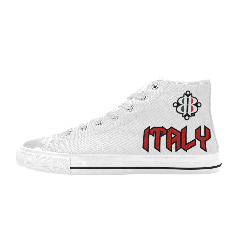 BOOJI LOGO ITALIAN FLAG DOUBLE WHITE Men's High Top Canvas Shoes (Model 017)