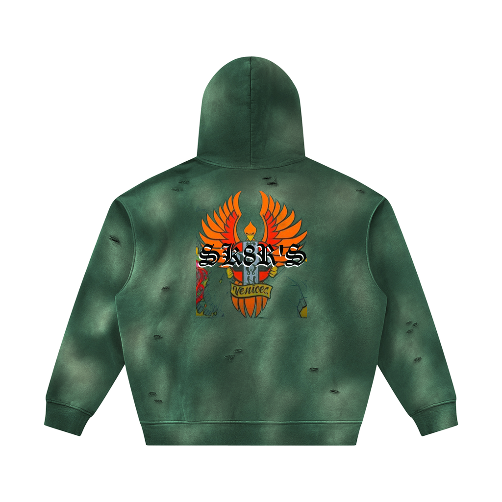 BOOJI ITALY SK8R'S COLLECTION SUNFADED DISTRESSED FLEECE HOODIE