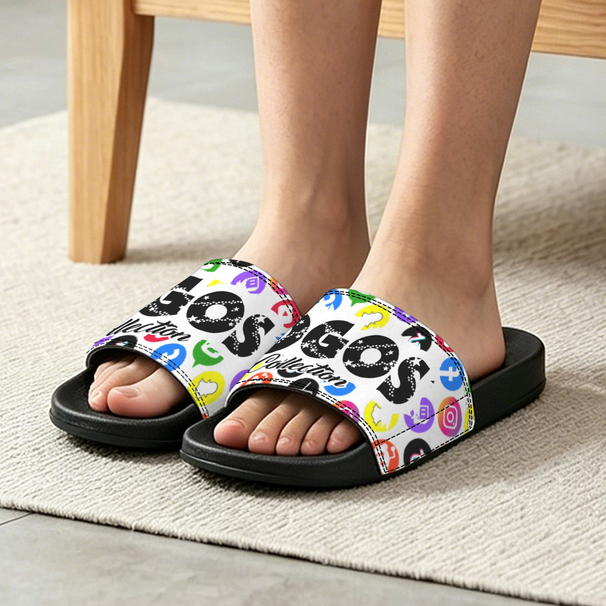 BOOJI ITALY LOGOS COLLECTION WOMEN'S BLACK SOLE SLIDES