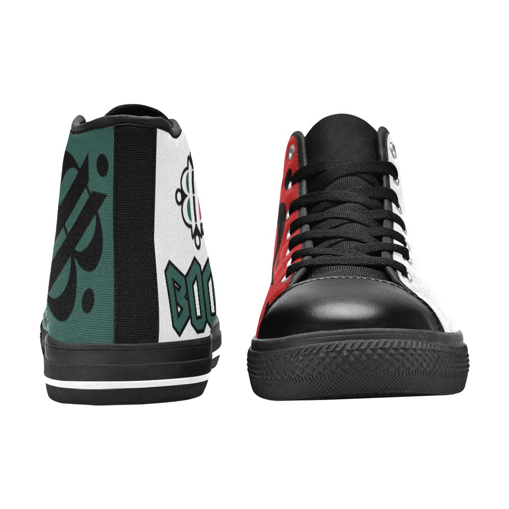 BOOJI LOGO ITALIAN FLAG BLACK & WHITE Women's High Top Canvas Shoes (Modle 017)
