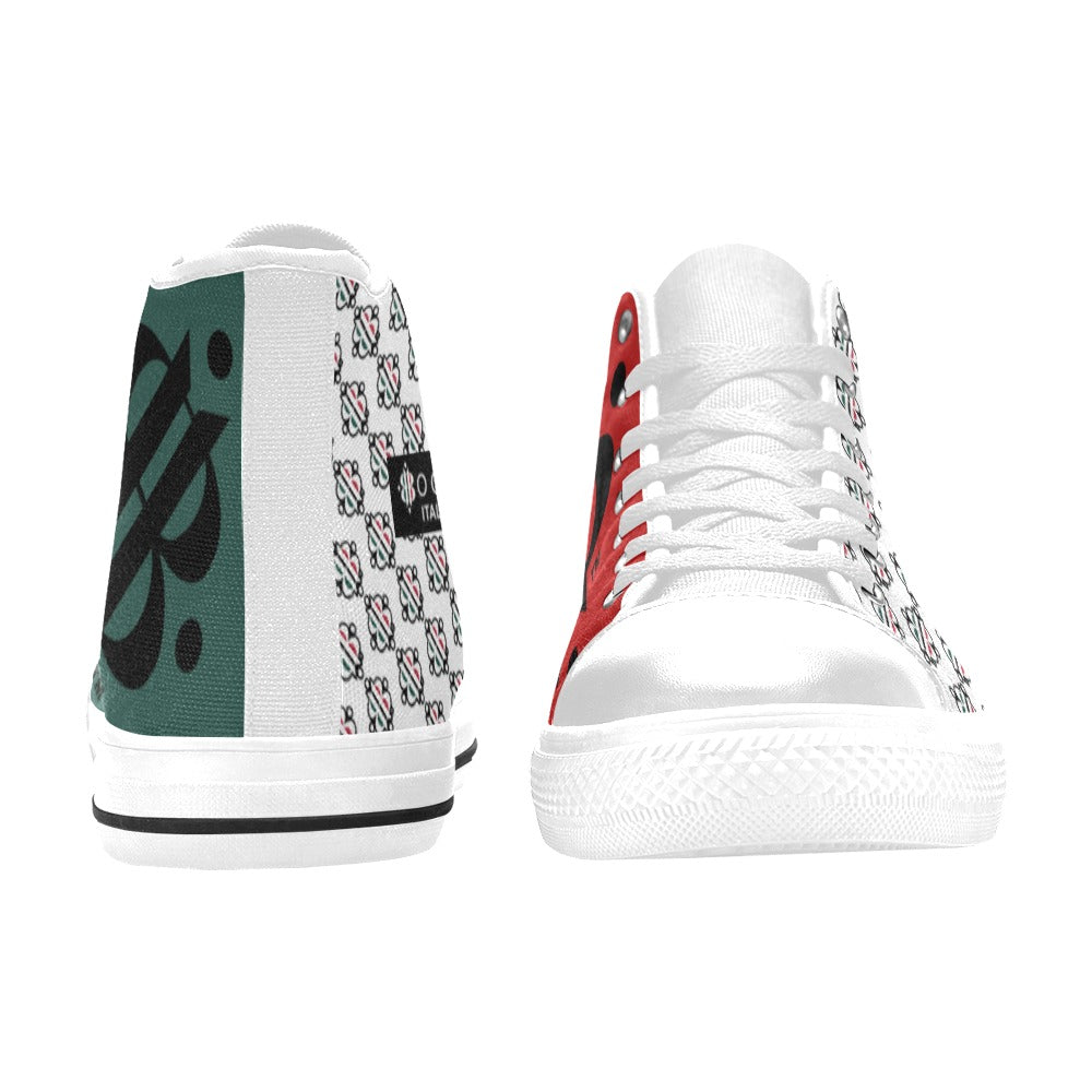 BOOJI LOGO PATTERN FLAG DOUBLE WHITE Women's High Top Canvas Shoes (Modle 017)