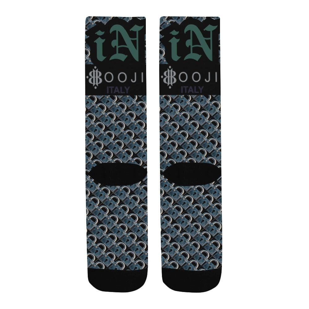 BOOJI ITALY LOCK IN MEN'S BLACK TUBE SOCKS DEEP GREEN