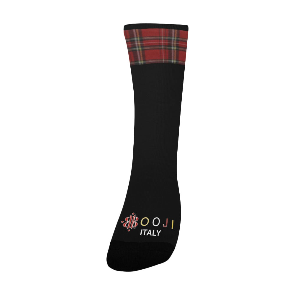 BOOJI ITALY ESCI'S COLLECTION WOMEN'S BLACK RED PLAID CREW SOCKS Women's Custom Socks