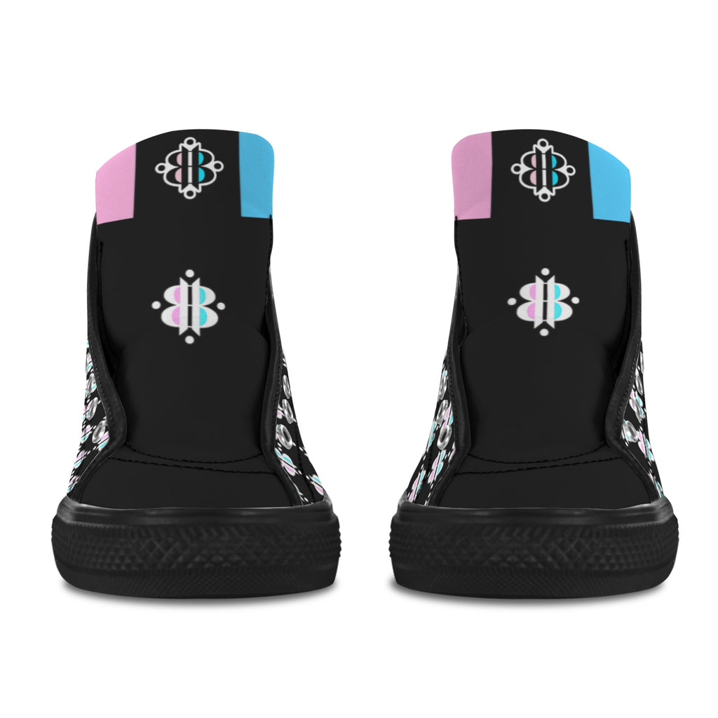 BOOJI INVERTED LOGO PATTERN BLACK Vancouver High Top Canvas Women's Shoes (Model1013-1)