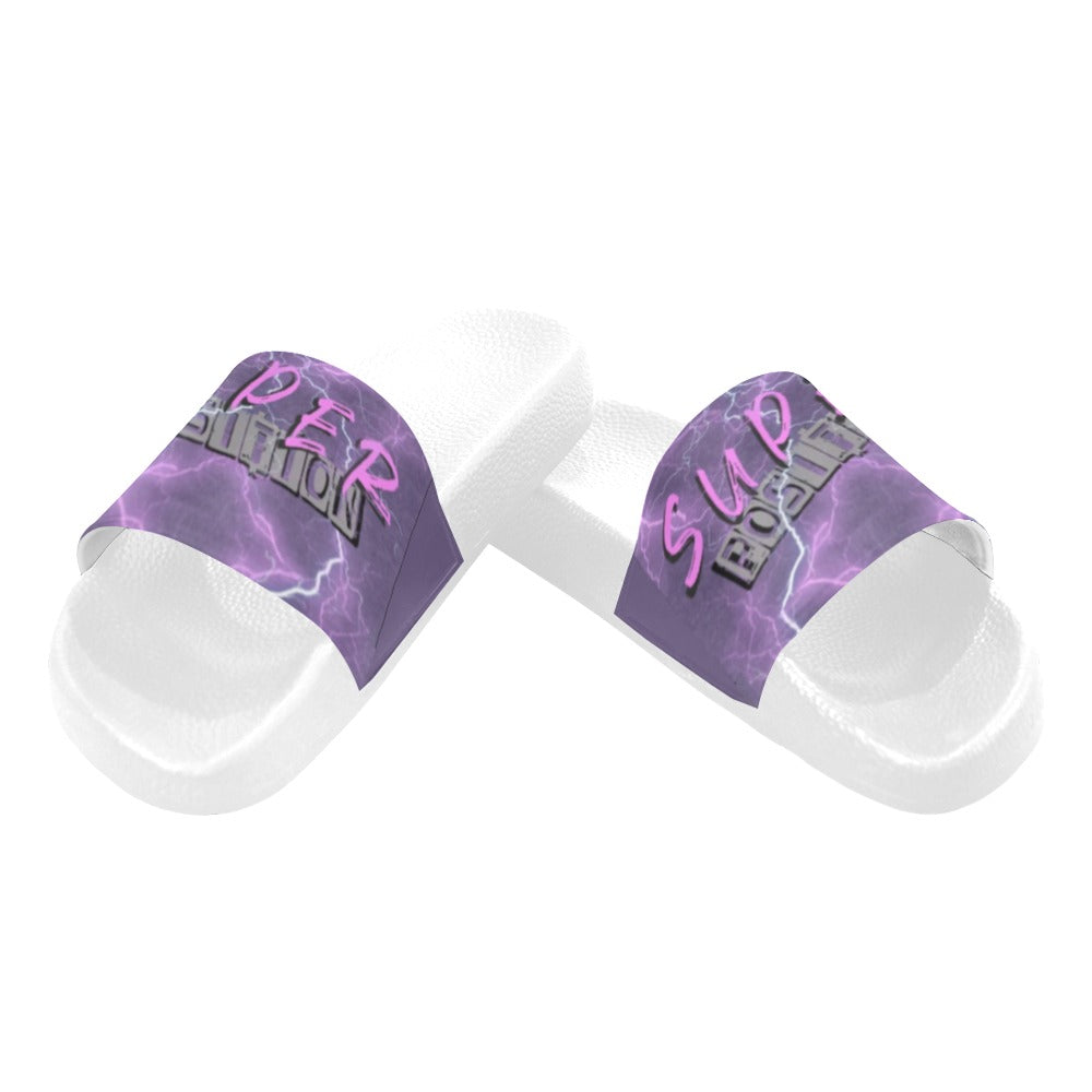 BOOJI ITALY SUPER POSITION LIGHTNING LOGO WHITE SOLE SLIDES Women's Slide Sandals(Model 057)
