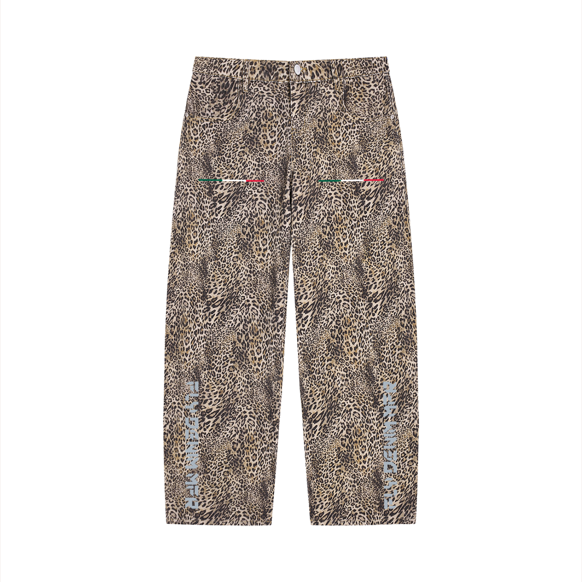 BOOJI ITALY FLY DENIM MFR. COLLECTION MEN'S LEOPARD PATTERN WIDE LEG JEANS