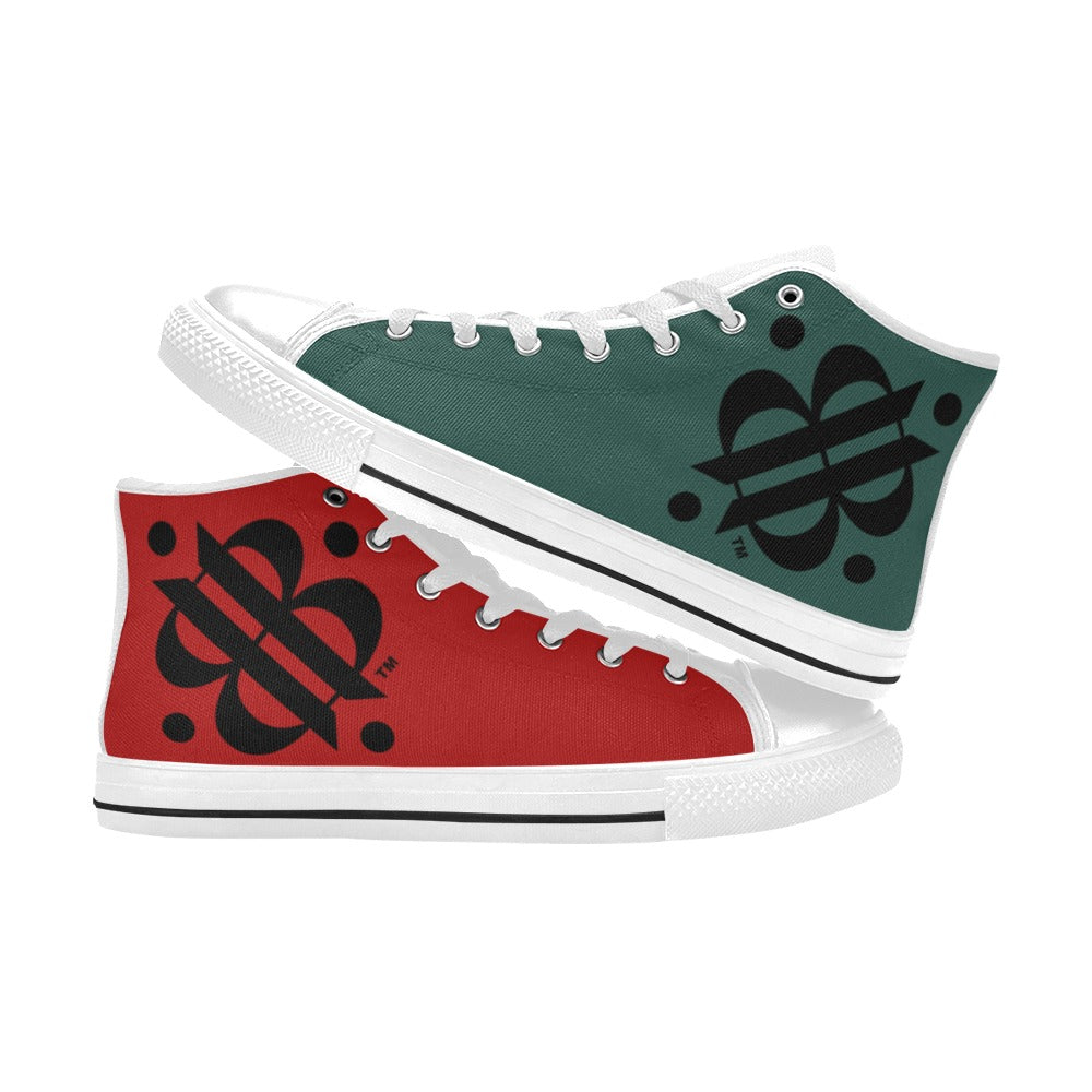 BOOJI LOGO FLAG WHITE & BLACK Women's High Top Canvas Shoes (Modle 017)