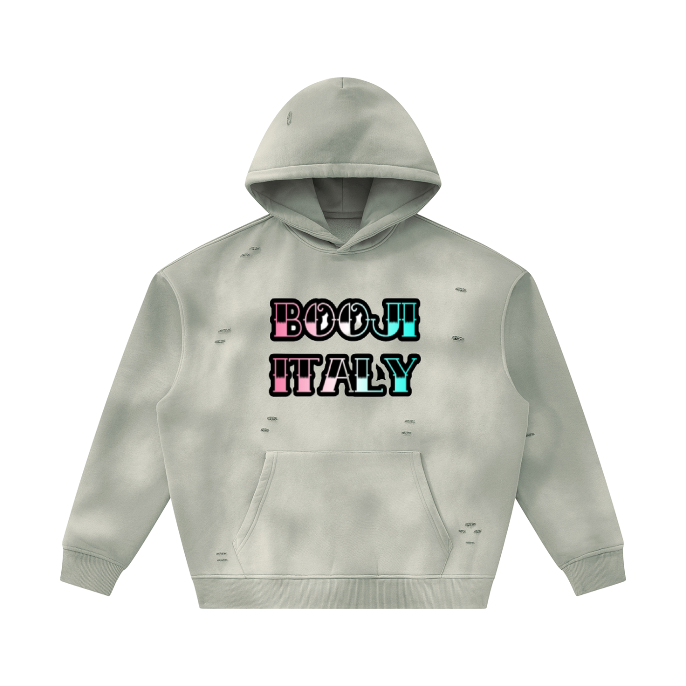 BOOJI ITALY GRAFITTI LOGO SUNFADED FRAYED FLEECE HOODIE
