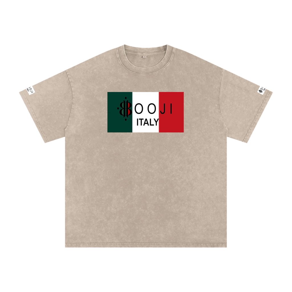 BOOJI ITALY ITALIAN FLAG BRAND LOGO SNOW WASHED T-SHIRT