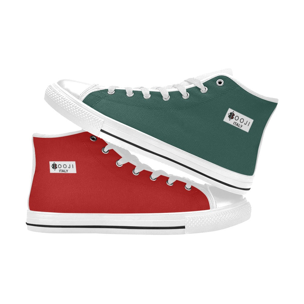 BOOJI LOGO ITALIAN FLAG DOUBLE WHITE Men's High Top Canvas Shoes (Model 017)