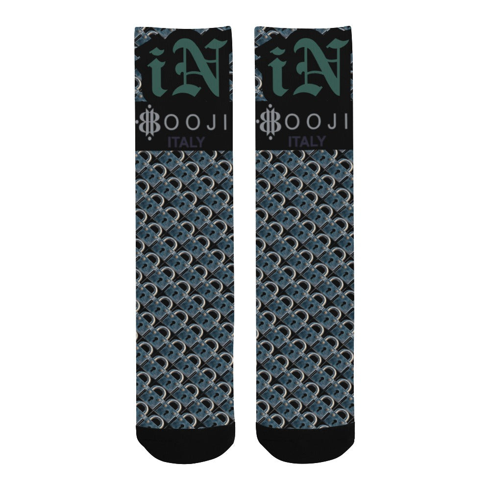 BOOJI ITALY LOCK IN MEN'S BLACK TUBE SOCKS DEEP GREEN