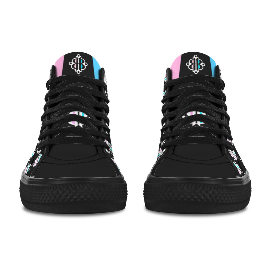 BOOJI INVERTED LOGO PATTERN FLAG TONGUE BLACK Vancouver High Top Canvas Men's Shoes (Model1013-1)