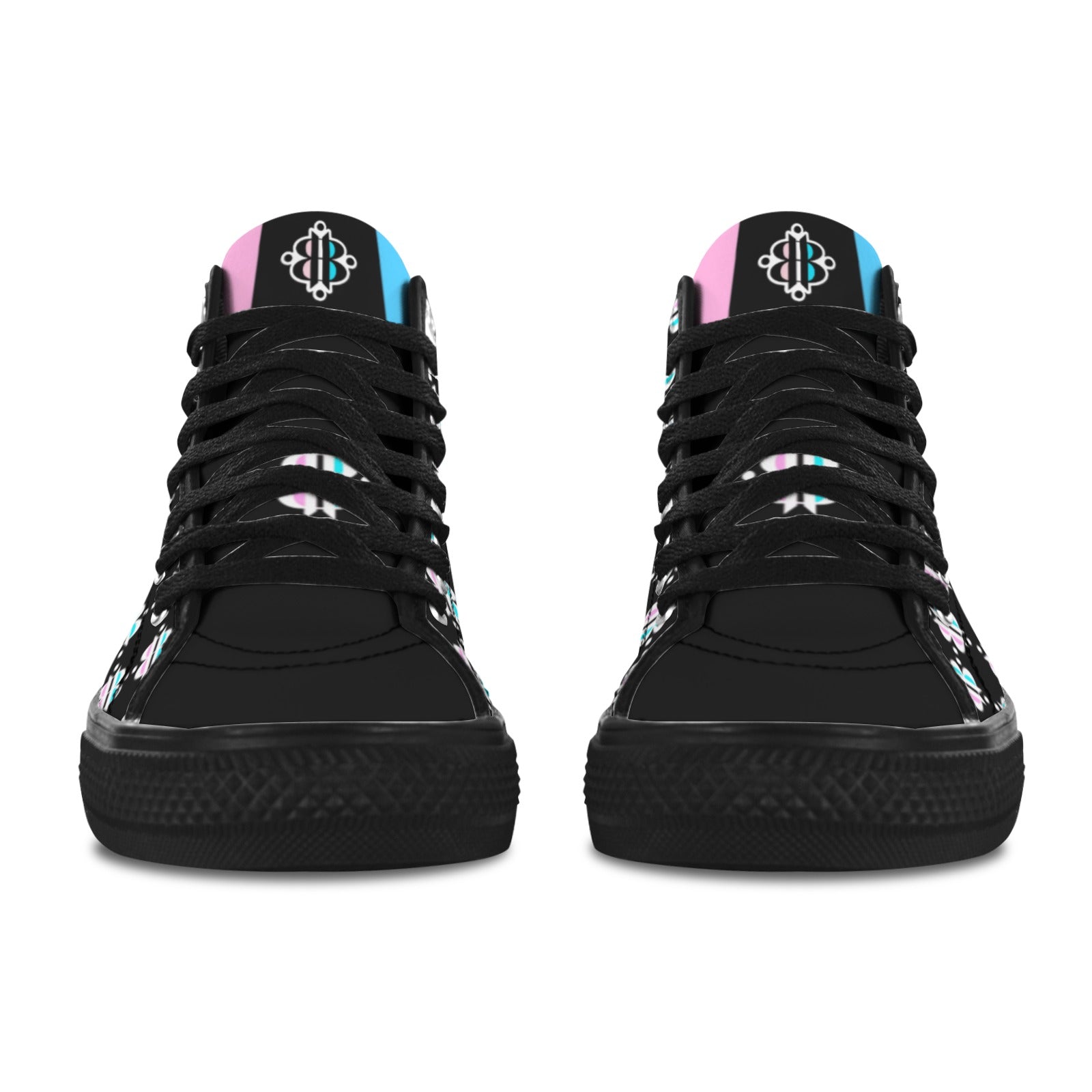BOOJI INVERTED LOGO PATTERN FLAG TONGUE BLACK Vancouver High Top Canvas Men's Shoes (Model1013-1)