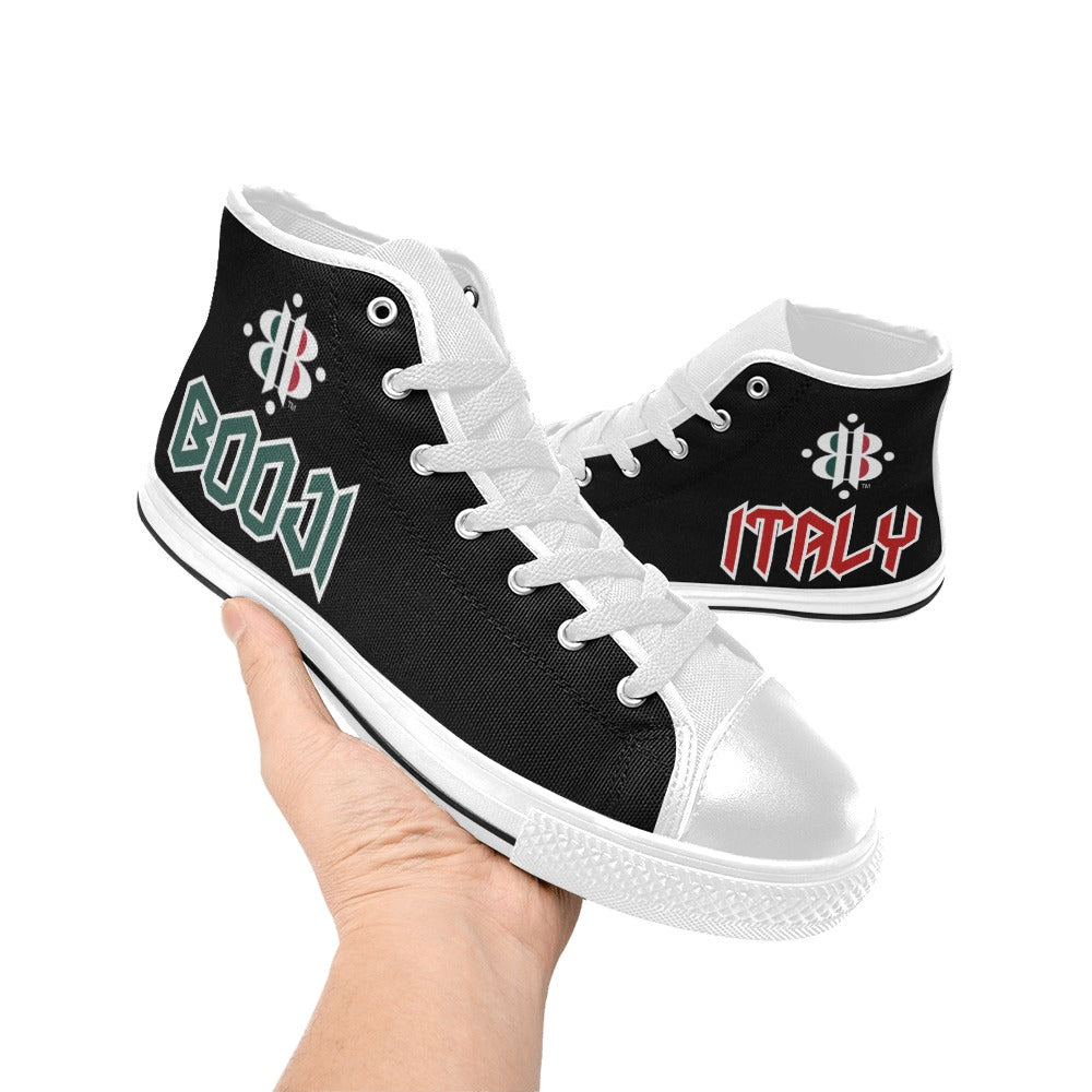 BOOJI LOGO ITALIAN FLAG WHITE Men's High Top Canvas Shoes (Model 017)